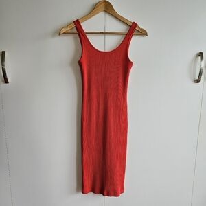 WILFRED FREE Murdock Dress Stretchy Ribbed Tank Midi Dress Flame Scarlet Size XS